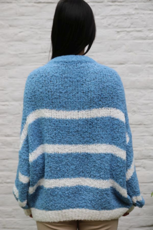 Gestreepte bouclé-pull Mahir nm20 - Hemelsblauw-wit Detail