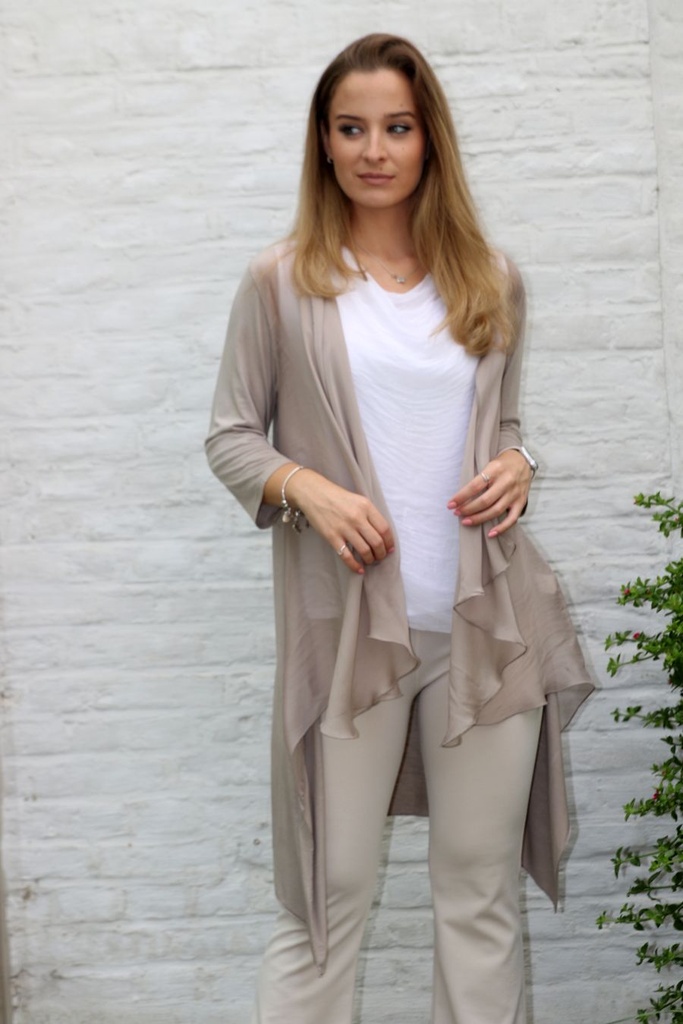 [10017243] Silk coat Luciano nm100 pointed shawl collar - Taupe Detail