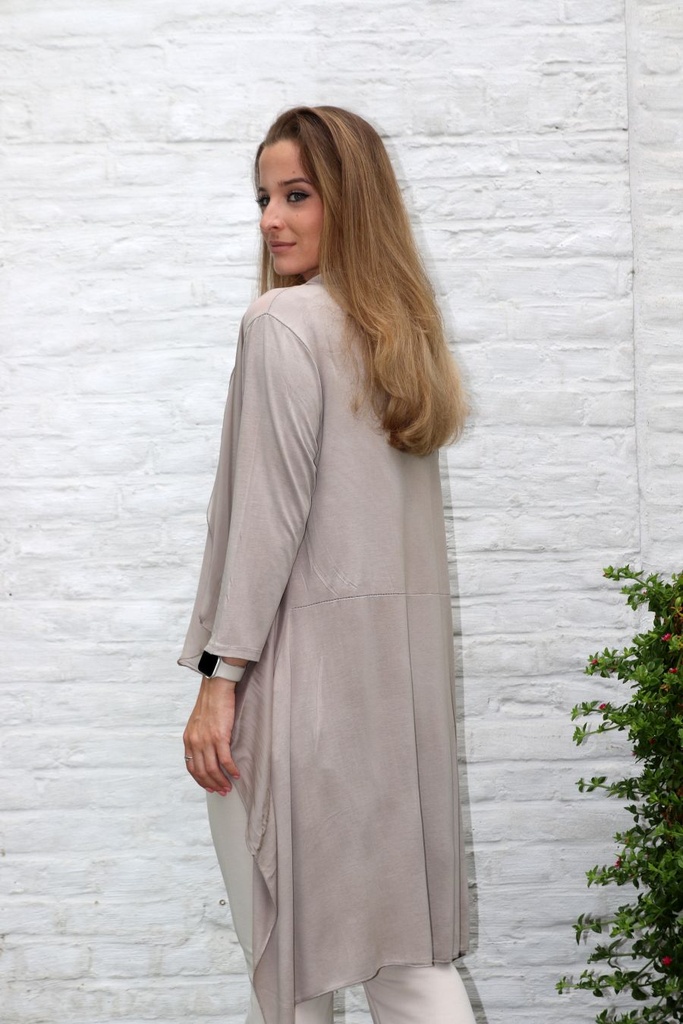[10017243] Silk coat Luciano nm100 pointed shawl collar - Taupe Detail