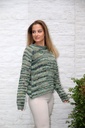 Bouclé tone on tone lined sweater Layla - Olijf Detail