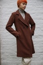 [200749] Lange mantel Noel fijne boucléstof reverskraag  - Donkerbruin Detail