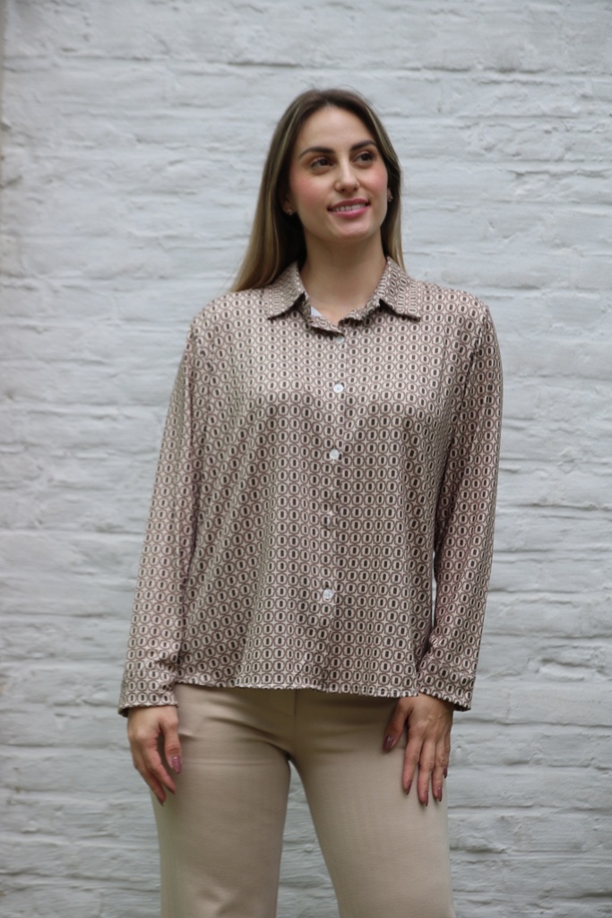[200693] Blouse Niene nm20 met lange mouwen  - Beige-donkerbruin Detail
