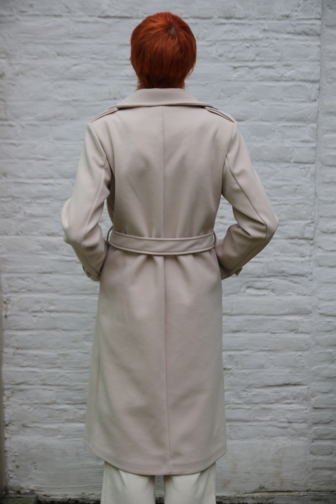 Lange mantel Loet dubbel rij knopen puntkraag - Beige Detail