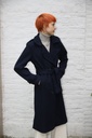 Lange mantel Loet dubbel rij knopen puntkraag - Donkerblauw Detail