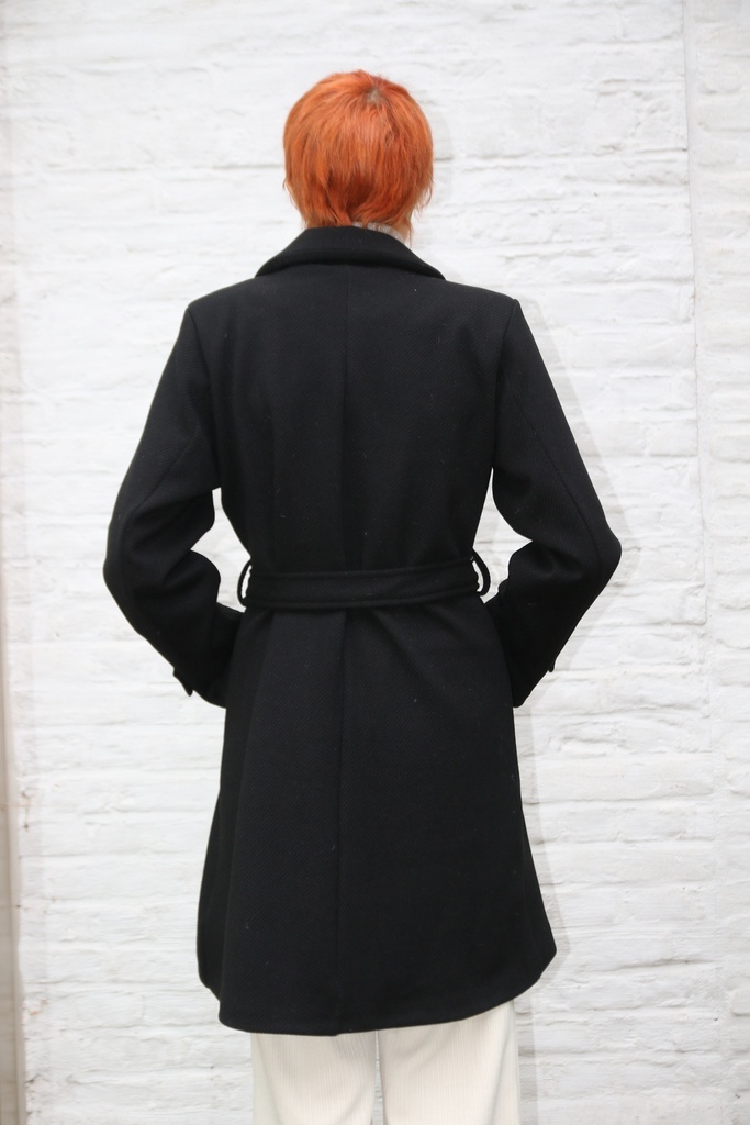 Lange mantel Loet dubbel rij knopen puntkraag - Zwart Detail