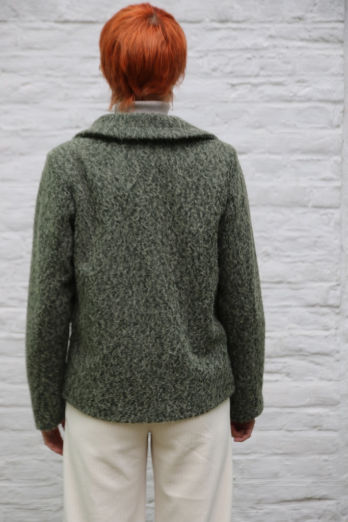 [10017494] Korte jas Lino grote puntkraag dubbel rij knopen  - Kaki Detail