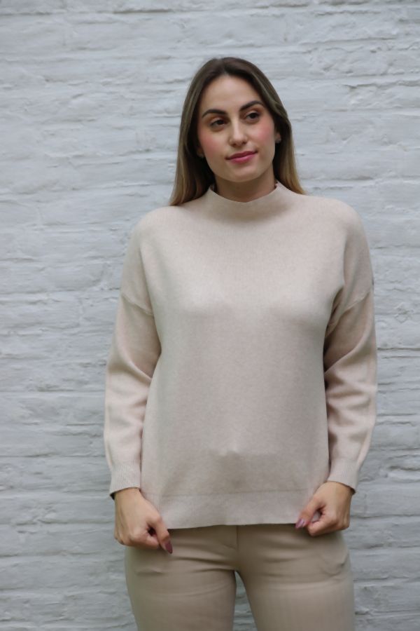 [200687] Tricot pull Novi nm60 met opstaande kraag - Beige Detail