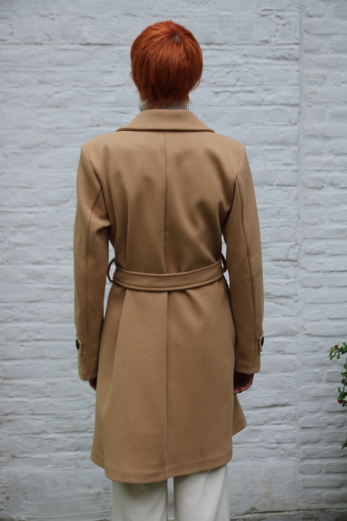 [10017290] Jas Leonoor puntkraag diagonaal geribde stof - Camel Detail