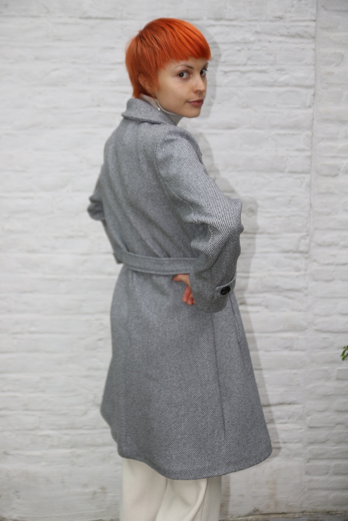 [10017290] Jas Leonoor puntkraag diagonaal geribde stof - Grijs Detail