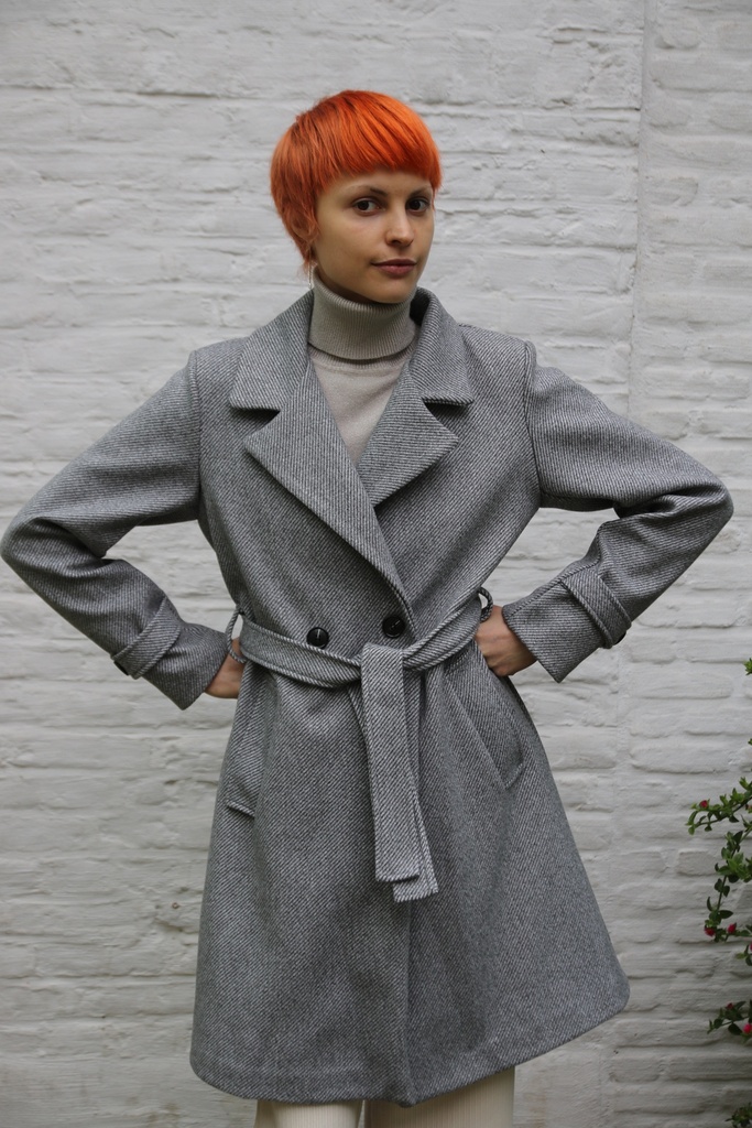 [10017290] Jas Leonoor puntkraag diagonaal geribde stof - Grijs Detail