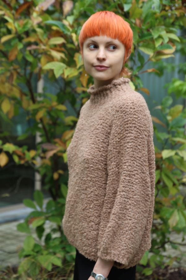 [200662] Pull Nine nm30 in boucléstof 3/4 mouwen ronde hals - Camel Detail