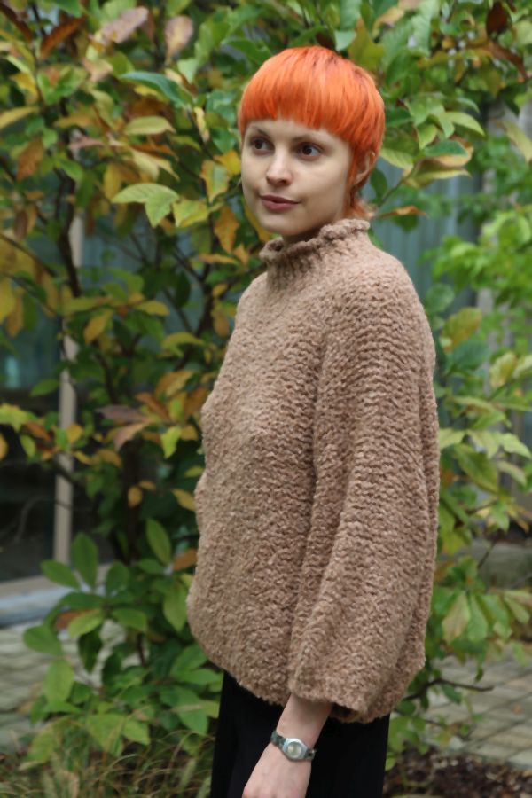 [200662] Pull Nine nm30 in boucléstof 3/4 mouwen ronde hals - Camel Detail