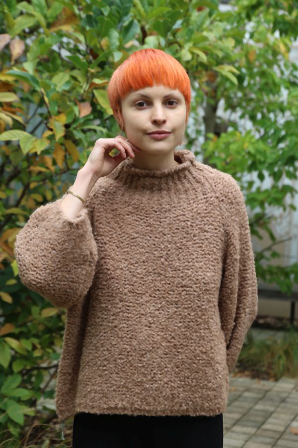 [200662] Pull Nine nm30 in boucléstof 3/4 mouwen ronde hals - Camel Detail