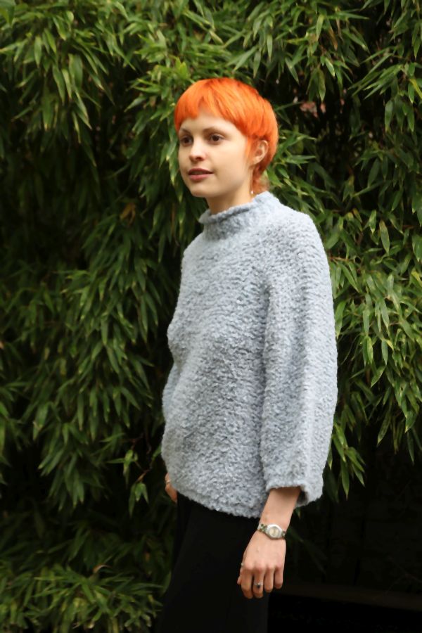 [200662] Pull Nine nm30 in boucléstof 3/4 mouwen ronde hals - Lichtblauw Detail