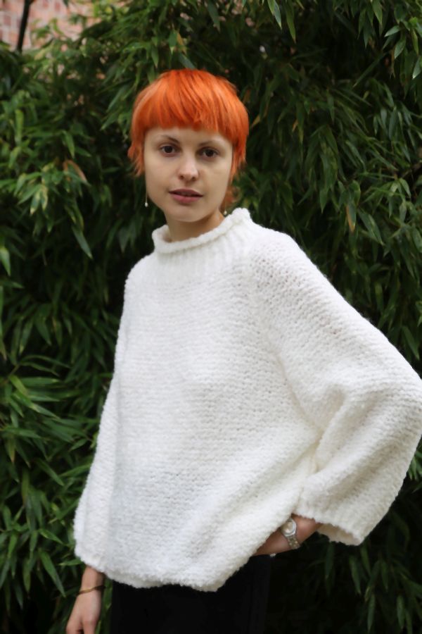 [200662] Pull Nine nm30 in boucléstof 3/4 mouwen ronde hals - Wolwit Detail