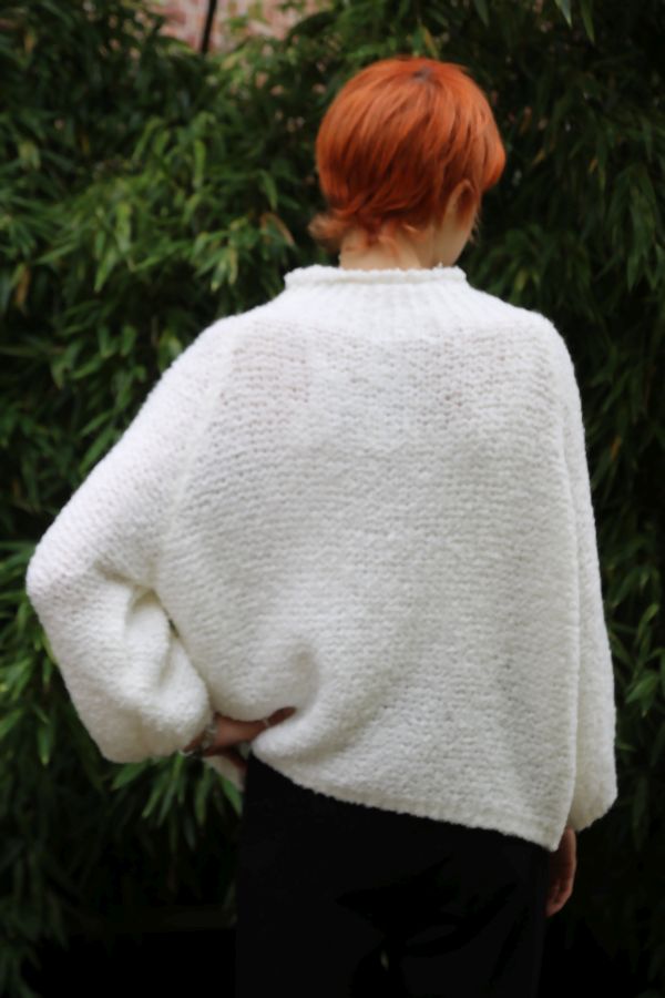 [200662] Pull Nine nm30 in boucléstof 3/4 mouwen ronde hals - Wolwit Detail