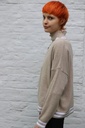 [200758] Tricot pull Nada nm80 v-hals bicolor  - Donkerbeige-wit Detail