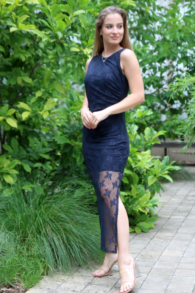 Lace long dress Liyana nm34 skinny - Donkerblauw Detail