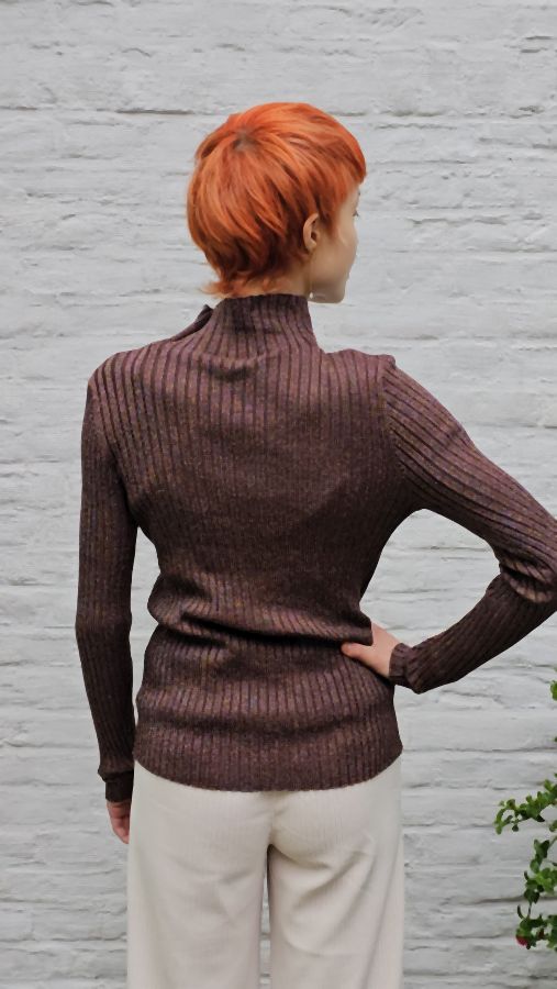 [200690] Pull Noe nm45 glinsterend opstaande kraag - Chocoladebruin Detail