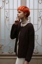 [200774] Tricot cardigan Nowi nm20 grofgebreid ronde hals - Donkerbruin Detail
