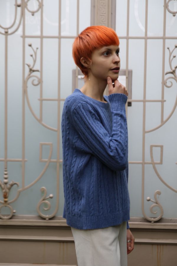 [10017420] Pul Lani nm90 kabelsteek open hals bevat kasjmier en wol - Jeansblauw Detail