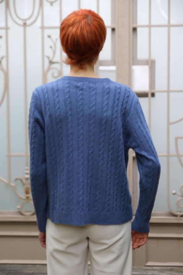 [10017420] Pul Lani nm90 kabelsteek open hals bevat kasjmier en wol - Jeansblauw Detail