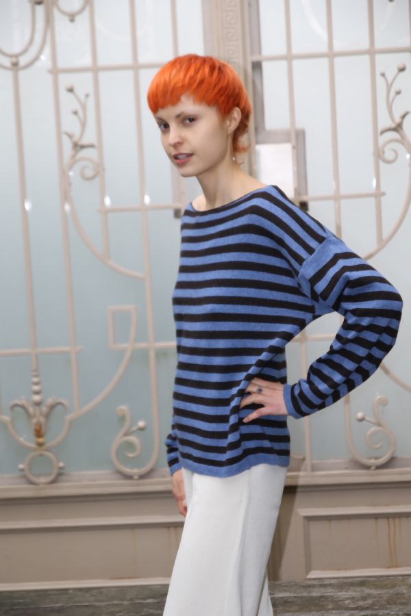 [10017422] Pul Lissa nm80 ingeweven medium horizontale strepen  - Blauw-bruin Detail