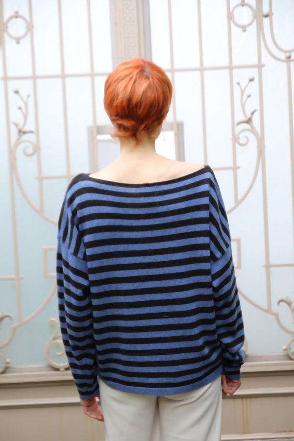 [10017422] Pul Lissa nm80 ingeweven medium horizontale strepen  - Blauw-bruin Detail