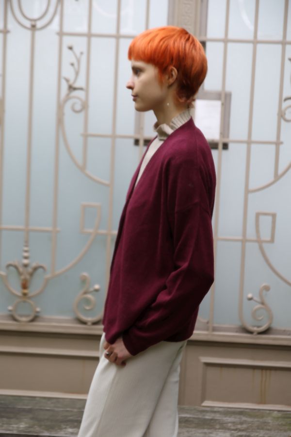 [200759] Cardigan Nicolaas nm80 fijne tricot v-hals knopjes - Bordeaux Detail