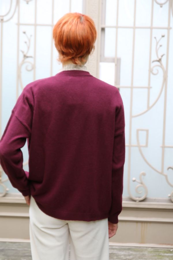 [200759] Cardigan Nicolaas nm80 fijne tricot v-hals knopjes - Bordeaux Detail