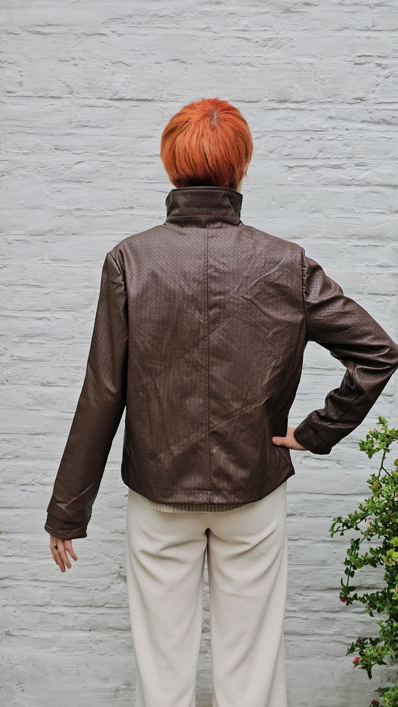 [200762] Nicolas korte jacket eco leer ritssluiting - Bruin Detail