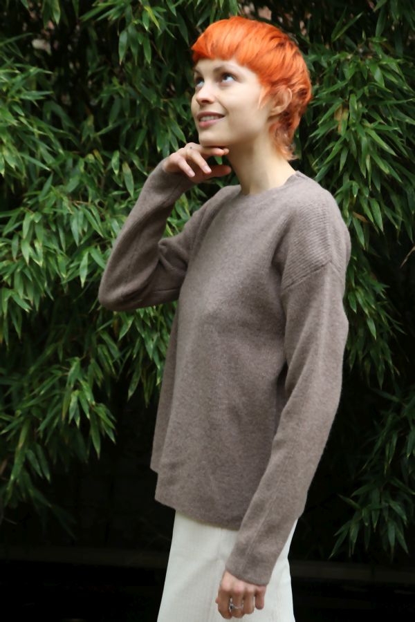 Tricot pull Noam nm100 ronde hals  - Taupe Detail