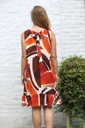 Dress Jamilah nm100 paint stripes open neck A-line - Roestbruin-bruin Detail