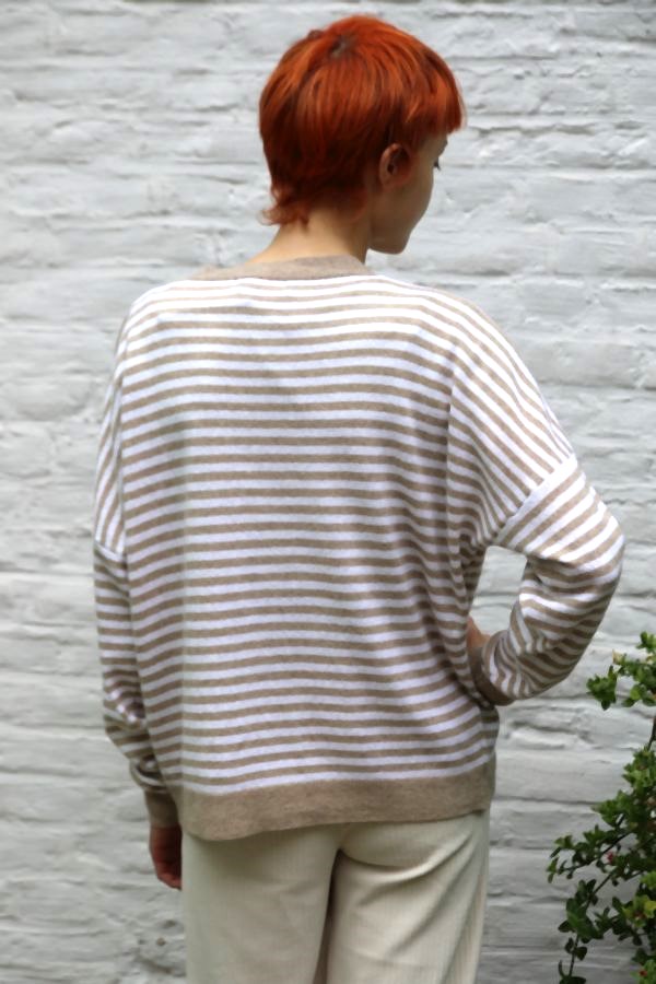 Gestreept truitje Miray met ronde hals nm80 - Beige-wit Detail
