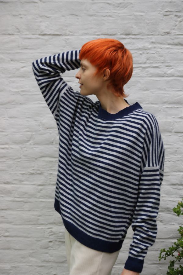 Gestreept truitje Miray met ronde hals nm80 - Donkerblauw-grijs Detail