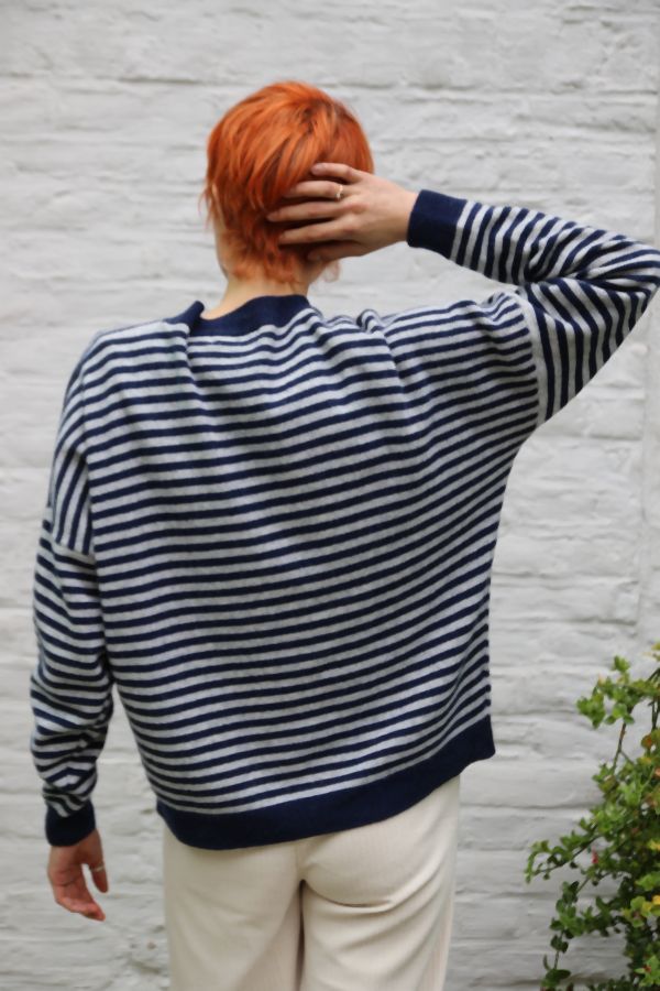 Gestreept truitje Miray met ronde hals nm80 - Donkerblauw-grijs Detail