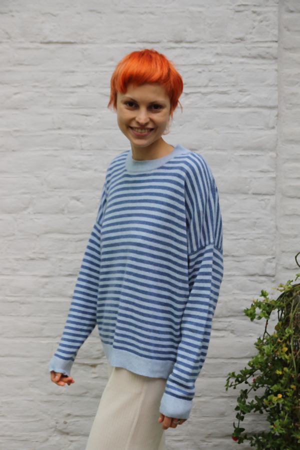 Gestreept truitje Miray met ronde hals nm80 - Indigo-lichtblauw Detail