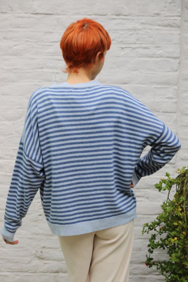 Gestreept truitje Miray met ronde hals nm80 - Indigo-lichtblauw Detail