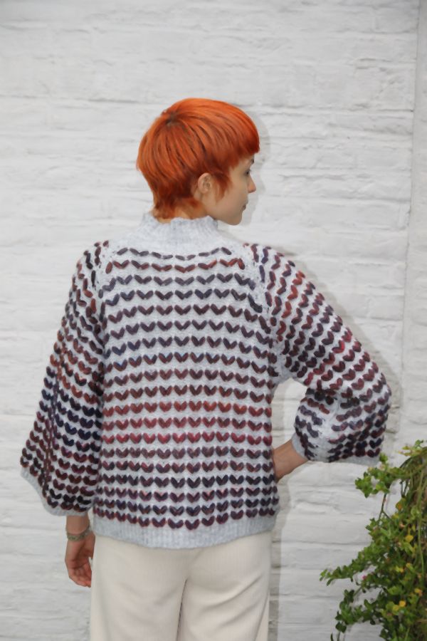 Pull Millie met doorgeweven golfpatroon nm46 - Lichtgrijs-paars Detail