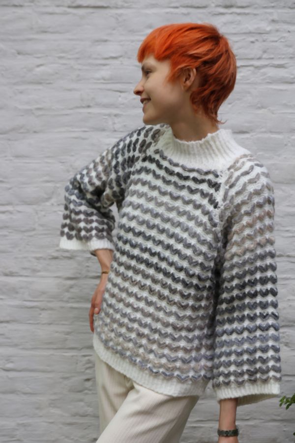 Pull Millie met doorgeweven golfpatroon nm46 - Wit-grijs Detail