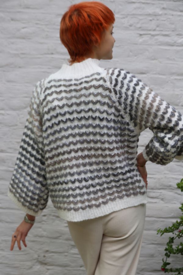 Pull Millie met doorgeweven golfpatroon nm46 - Wit-grijs Detail