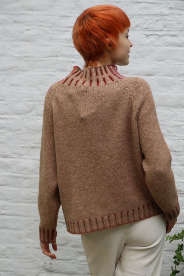 Pull Maan opstaande gestreepte kraag en boord nm26 - Camel-oranje Detail