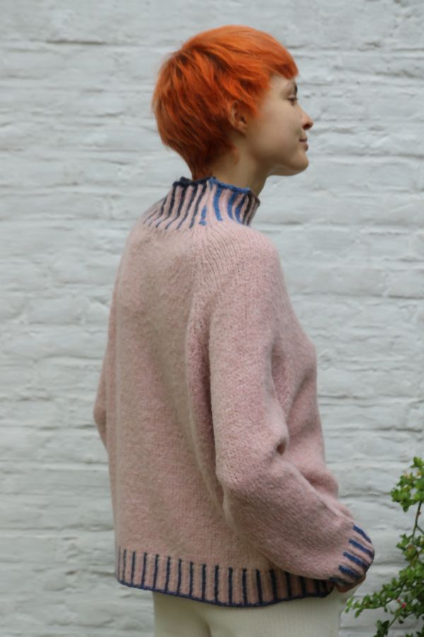 Pull Maan opstaande gestreepte kraag en boord nm26 - Lichtroze-blauw Detail
