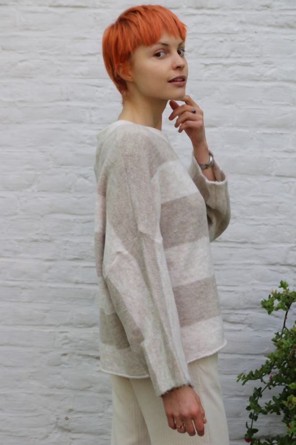 Gestreepte trui Meis nm26 - Beige-wolwit Detail