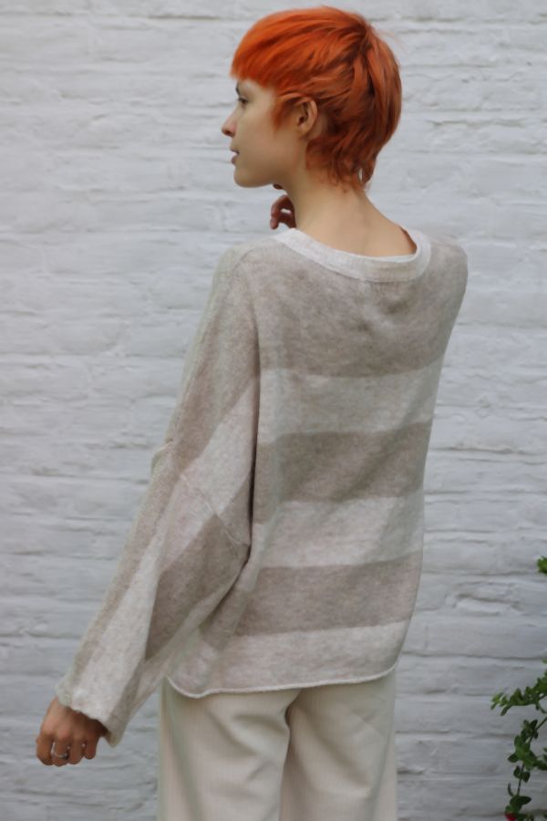 Gestreepte trui Meis nm26 - Beige-wolwit Detail