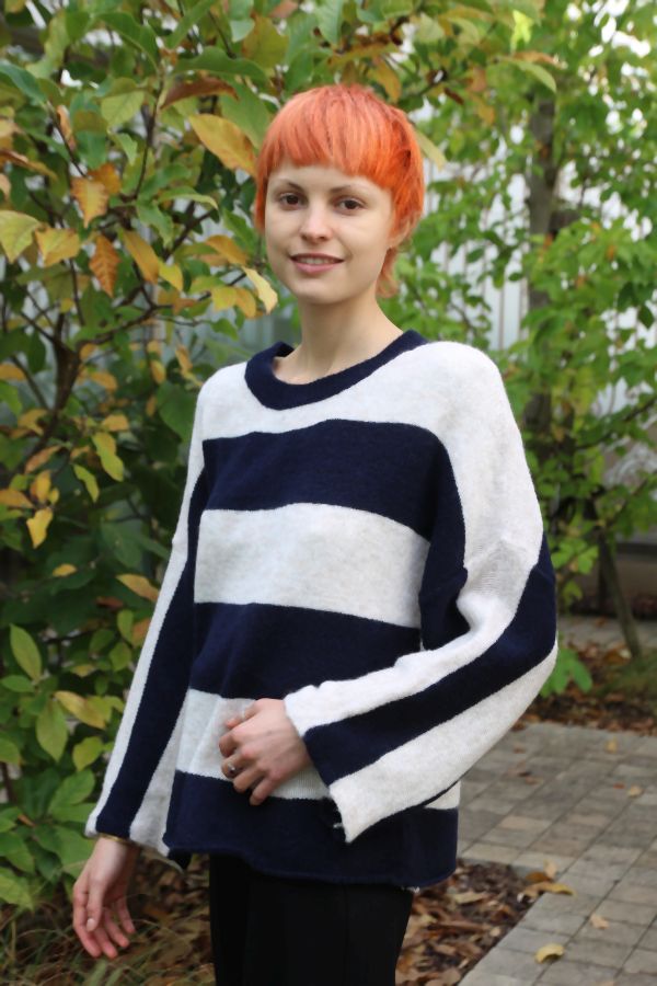 Gestreepte trui Meis nm26 - Donkerblauw-beige Detail