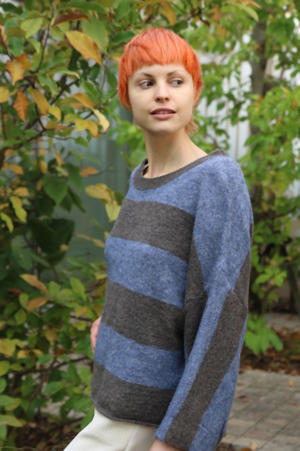 Gestreepte trui Meis nm26 - Indigo-bruin Detail