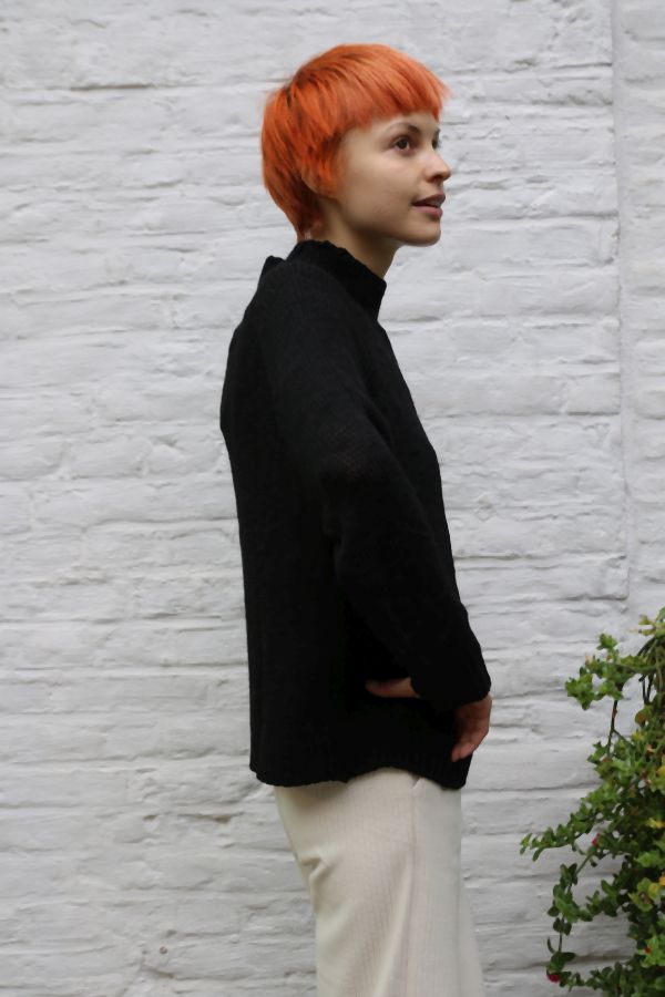 [200658] Pull Nolan nm20 tricot opstaande geribde kraag  - Zwart Detail