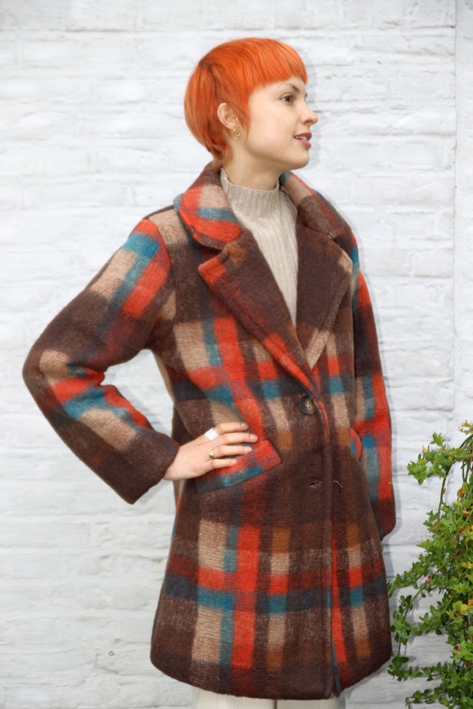  Liona nm99 reverskraag 2 knopenwazige schotse ruit  - Bruin-oranje-blauw Detail