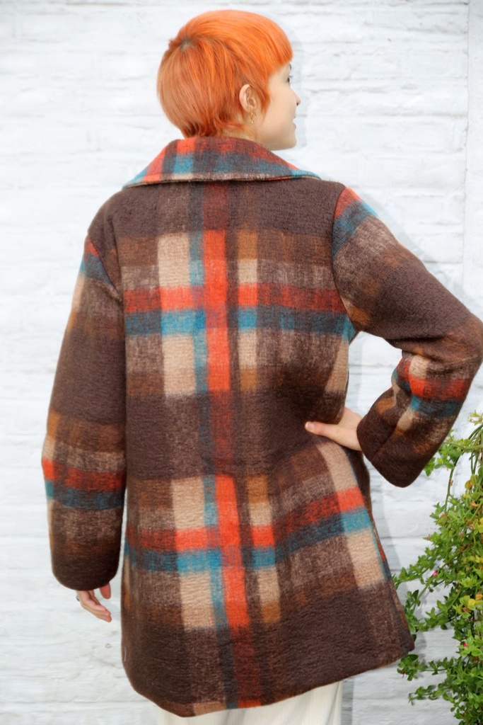  Liona nm99 reverskraag 2 knopenwazige schotse ruit  - Bruin-oranje-blauw Detail